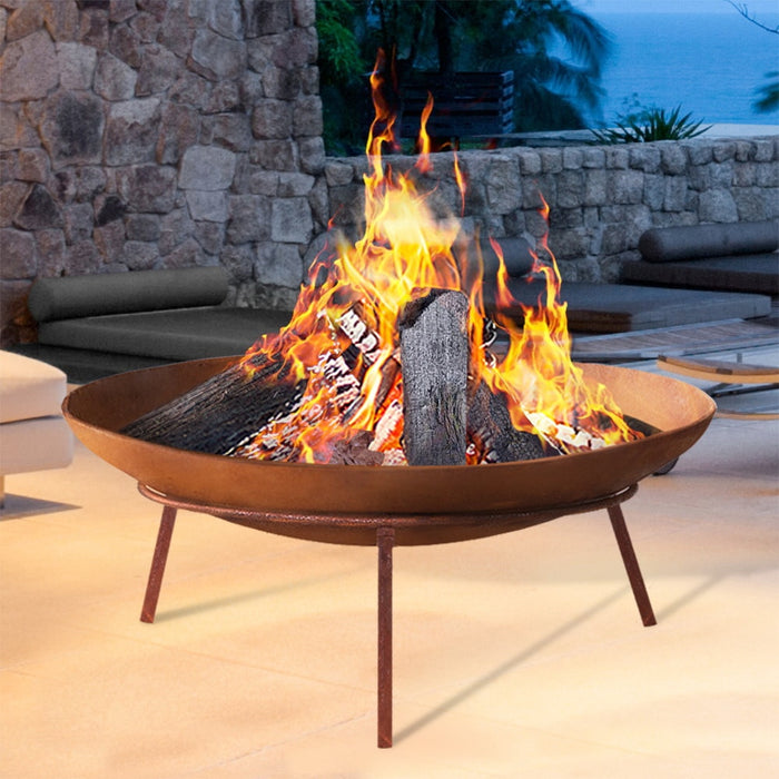 Grillz Rustic Fire Pit Heater Charcoal Iron Bowl Outdoor Patio Wood Fireplace 60CM