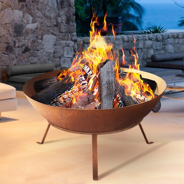 Grillz Fire Pit Outdoor Heater Charcoal Rustic Burner Steel Fireplace 70CM