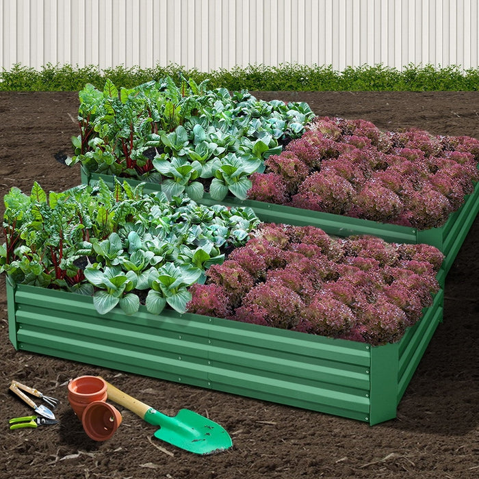 Greenfingers Garden Bed 2PCS 210X90X30cm  Galvanised Steel Raised Planter Green