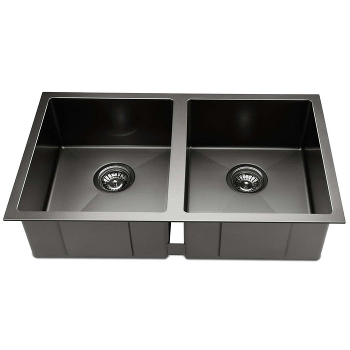 Cefito Stainless Steel Kitchen Sink 770X450MM Under/Topmount Laundry Double Bowl Black