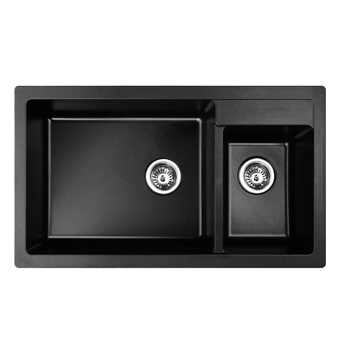 Cefito 860 x 500mm Granite Stone Double Sink - Black