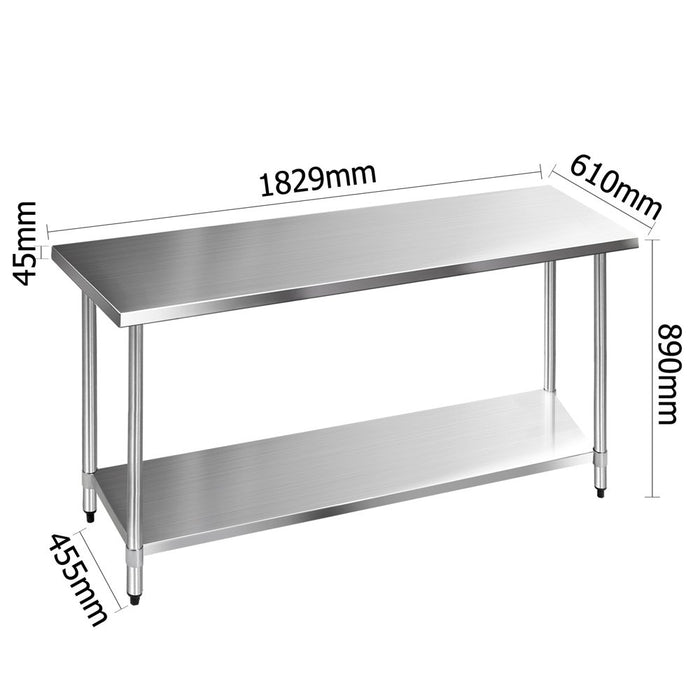 Cefito 1829 x 610mm Commercial Stainless Steel Kitchen Bench