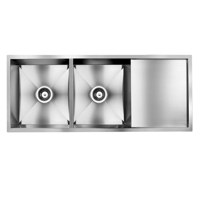Cefito Stainless Steel Kitchen Sink 111X45CM Under/Topmount Laundry Double Bowl Silver