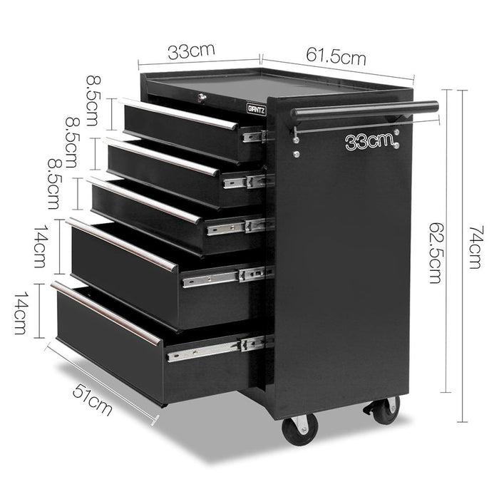 Giantz 5 Drawer Mechanic Tool Box Storage Trolley - Black