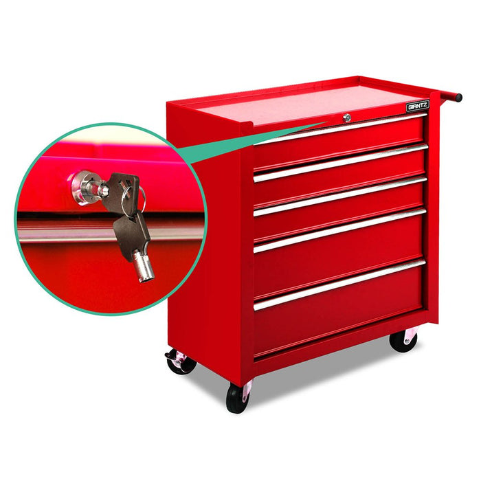 Giantz 5 Drawer Mechanic Tool Box Storage Trolley - Red